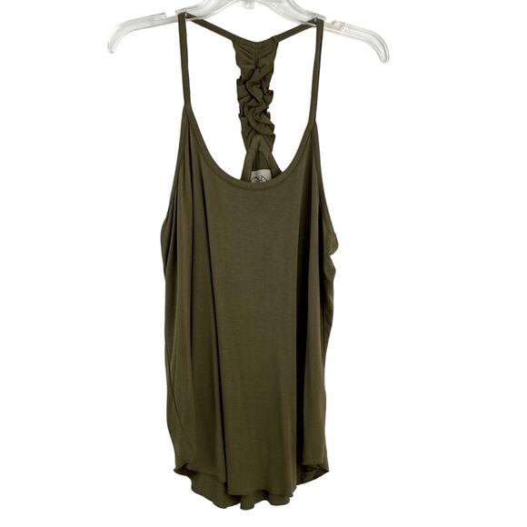 Chaser Jersey Ruffle T-Back Shirttail Cami Tank Olive Green Medium NEW NWT - Picture 4 of 5
